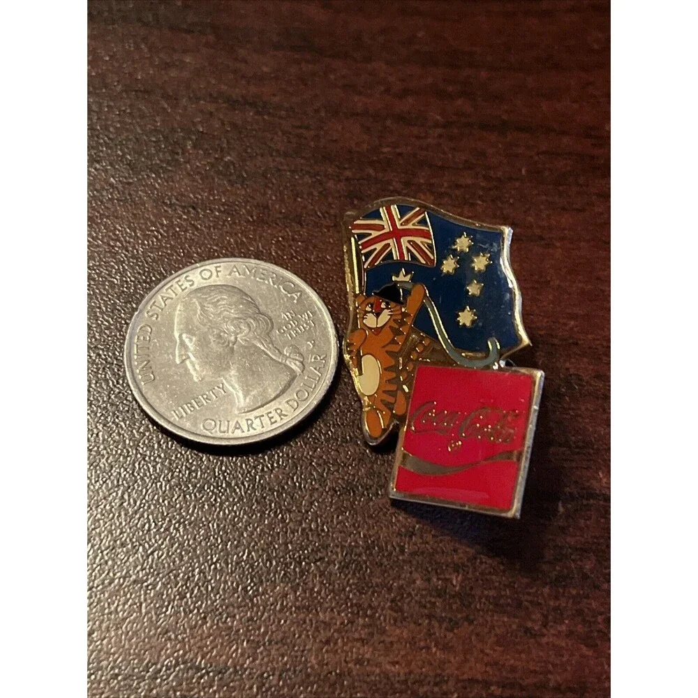 Vintage 1988 Seoul Olympics Coca Cola Hodori Tiger Australia Flag Lapel Pin‎